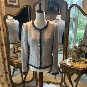 Blue Waist Length Blazer with Tailored Classic Silhouette